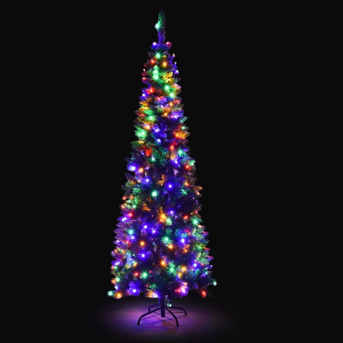 COSTWAY  Pre-Lit Hinged Artificial Pencil Christmas Tree With Multicolor Lights