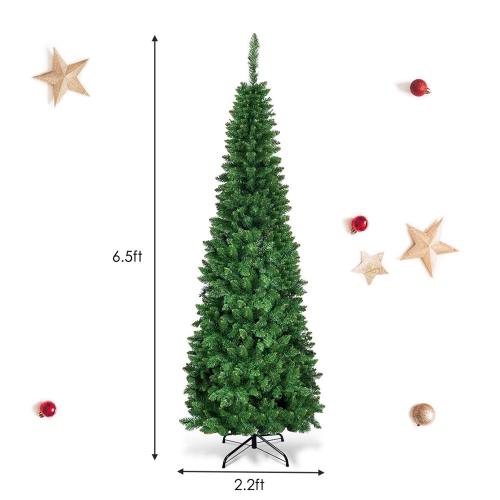 Costway 4.5ft6.5ft7.5ft Pre-Lit Hinged Artificial Pencil Christmas Tree with 150250350 Multicolor Lights