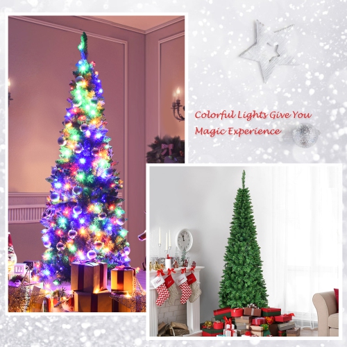 Costway 4.5ft6.5ft7.5ft Pre-Lit Hinged Artificial Pencil Christmas Tree with 150250350 Multicolor Lights