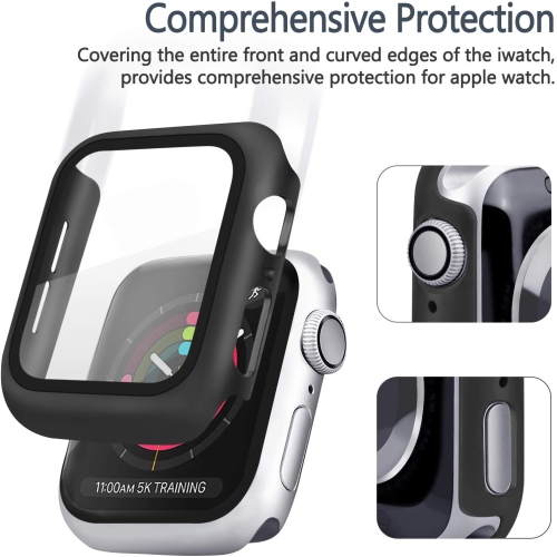 étui Housse de protection complète et protection d'écran en verre trempé pour Apple Watch iWatch Series 1 2 3 4 5 6, 40 mm, noir