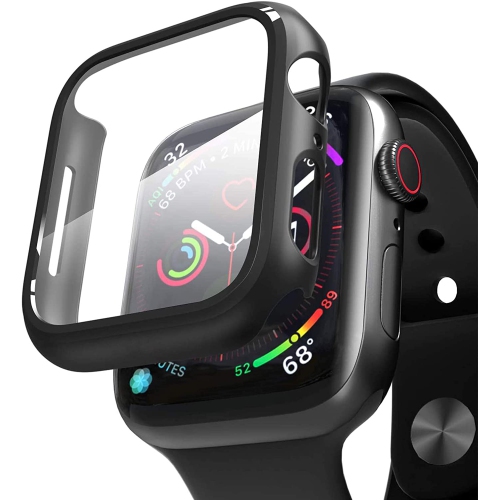 étui Housse de protection complète et protection d'écran en verre trempé pour Apple Watch iWatch Series 1 2 3 4 5 6, 42 mm, noir