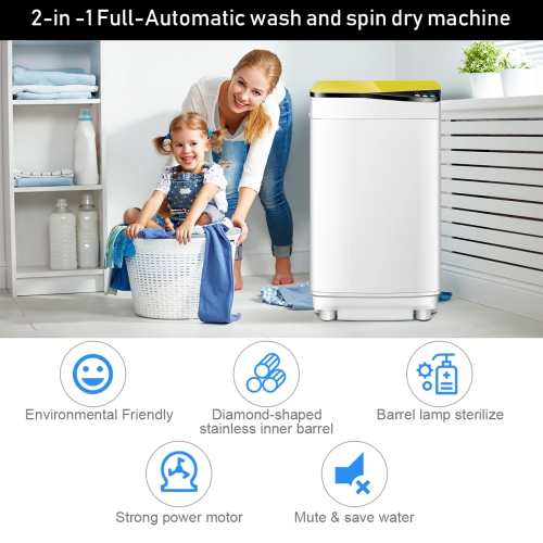 Costway Full-Automatic Portable Washing Machine 7.7lbs Washer with Germicidal UV-Light Spinner - Yellow