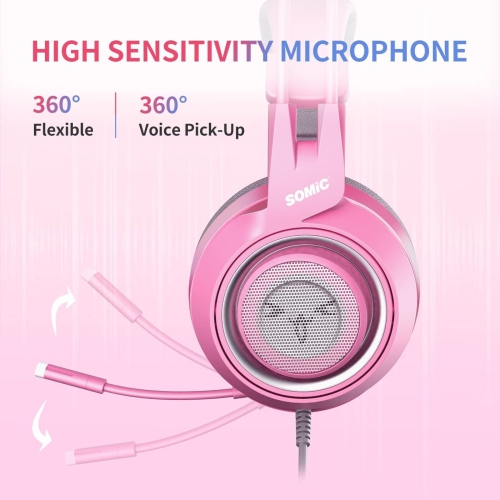 Pink Stereo Gaming Headset with Mic for PS4,Xbox,PC,Mobile Phone,3.5mm Noise Reduction Cat Ear Headphones Lightweight Over Ear Headphones
