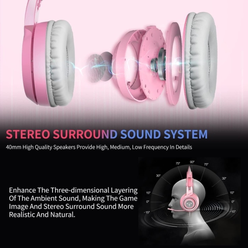 Pink Stereo Gaming Headset with Mic for PS4,Xbox,PC,Mobile Phone,3.5mm Noise Reduction Cat Ear Headphones Lightweight Over Ear Headphones
