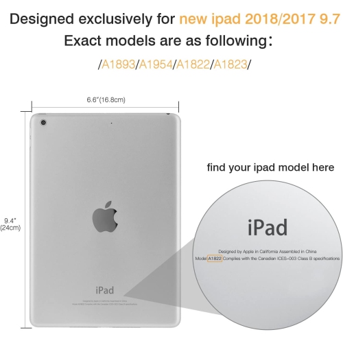 navor Case Fit 2018/2017 iPad 9.7 5th / 6th Generation - Slim Lightweight Smart Shell Stand Cover with Translucent Frosted Back Protector Fit Apple