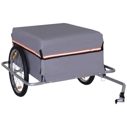 Aosom Bicycle Cargo Trailer Cart Carrier Garden Use w/ Quick Release, Cover, Grey