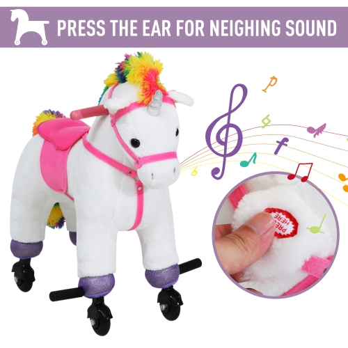 qaba kids plush wheeled ride on walking horse