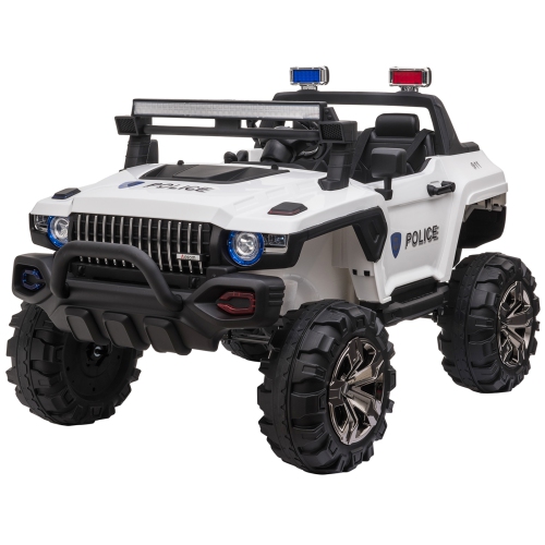 AOSOM  2-Seater Kids Ride On Cars, 12V Remote Control Police Truck Electric Car for Kids With Full Led Lights, Mp3 (White)