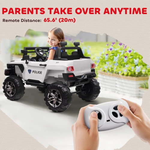 Aosom 2-Seater Kids Ride On Police Car, 12V 7AH Ride on Truck, Electric Car for Toddlers with Remote Control, LED Lights, Big Wheels, 4 Shock