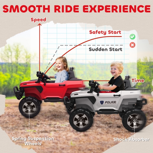 Aosom 2-Seater Kids Ride On Police Car, 12V 7AH Ride on Truck, Electric Car for Toddlers with Remote Control, LED Lights, Big Wheels, 4 Shock
