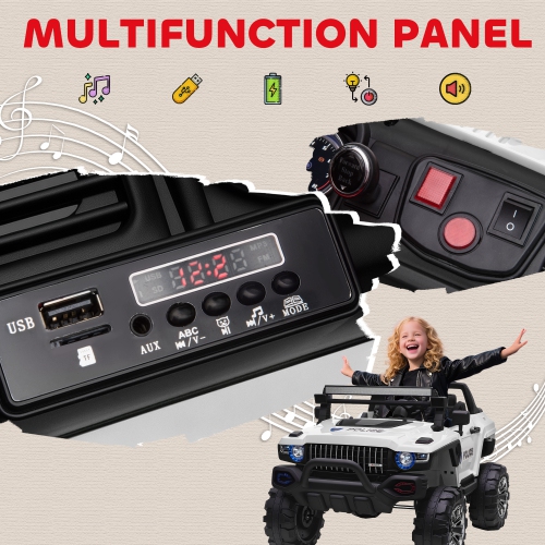 Aosom 2-Seater Kids Ride On Police Car, 12V 7AH Ride on Truck, Electric Car for Toddlers with Remote Control, LED Lights, Big Wheels, 4 Shock