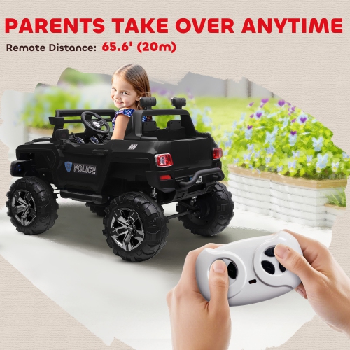 Aosom 2-Seater Kids Ride On Police Car, 12V 7AH Ride on Truck, Electric Car for Toddlers with Remote Control, LED Lights, Big Wheels, 4 Shock