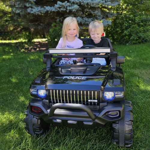 Aosom 2-Seater Kids Ride On Police Car, 12V 7AH Ride on Truck, Electric Car for Toddlers with Remote Control, LED Lights, Big Wheels, 4 Shock