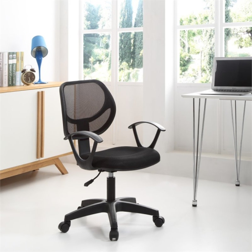Hodedah Mesh Mid-Back Adjustable Height Task Chair in Black Fabric