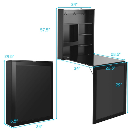 Gymax White/Black/Brown Wall Mounted Table Fold Out Desk with A Blackboard/Chalkboard