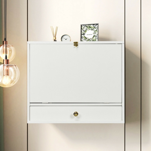 Gymax Wall Mounted Folding Laptop Desk Hideaway Organizer Storage Space Saver w/Drawer