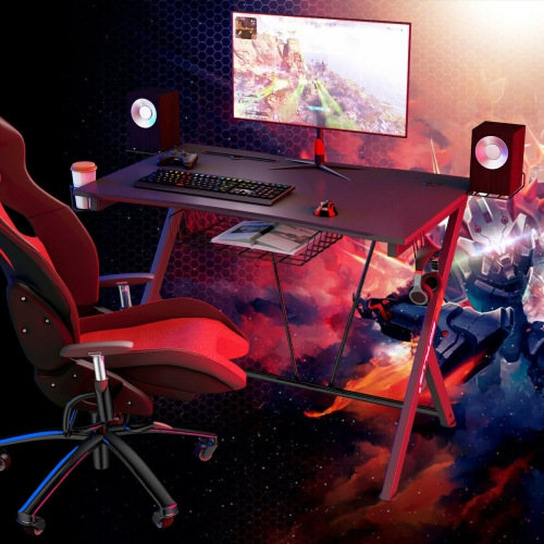 Gymax Gaming Desk Computer Desk PC Table Workstation with Headphone Hook & Cup Holder
