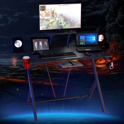 Gymax Gaming Desk Computer Desk PC Table Workstation with Headphone Hook & Cup Holder