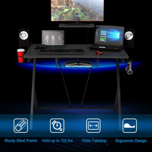 Gymax Gaming Desk Computer Desk PC Table Workstation with Headphone Hook & Cup Holder