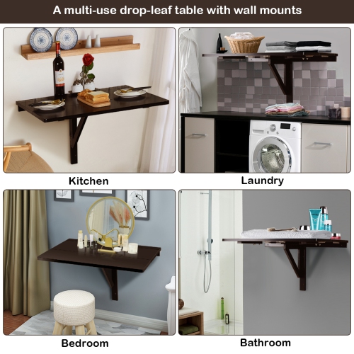 Gymax Wall-Mounted Drop-Leaf Table Folding Kitchen Dining Table Desk Space Saver