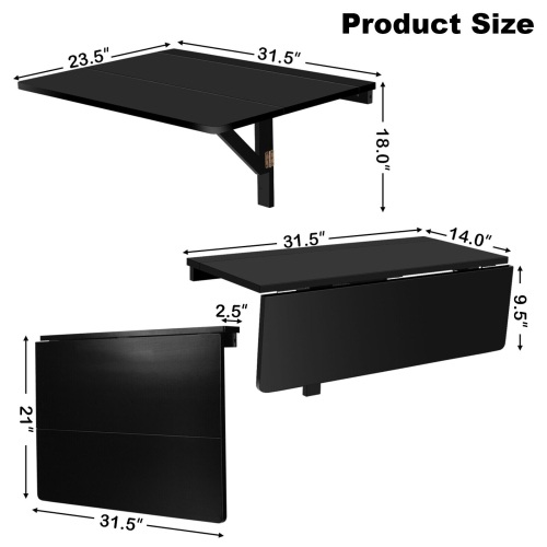 Gymax Wall-Mounted Drop-Leaf Table Floating Folding Desk Space Saver Black