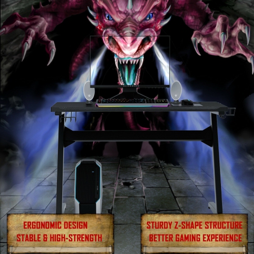 Gymax Gaming Desk Computer Studio Desk PC Table Z Shape Gamer Workstation w/Mousepad