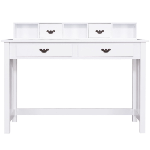 Gymax Writing Desk with Drawers and Removable Hutch Solid Wood Legs Concise Style