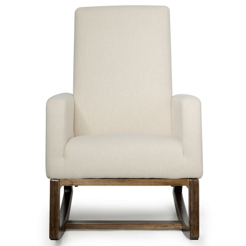 Gymax Mid Century Rocking Chair Retro Modern Fabric Upholstered Relax Rocker Beige New