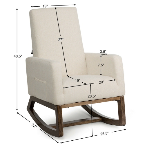 Gymax Mid Century Rocking Chair Retro Modern Fabric Upholstered Relax Rocker Beige New