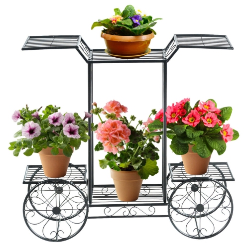 GYMAX  6-Tier Garden Cart Stand Flower Rack Display Decor Flower Pot Plant Holder