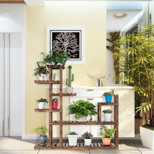 Gymax 7-Tier Flower Wood Stand Plant Display Rack Multifunctional Storage Shelf