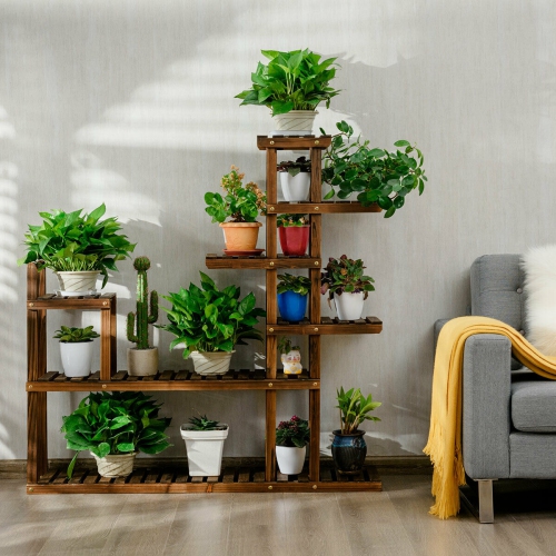 Gymax 7-Tier Flower Wood Stand Plant Display Rack Multifunctional Storage Shelf