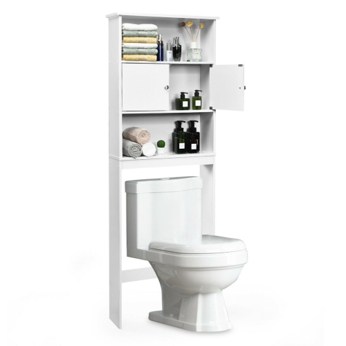 Gymax Bathroom Wood Organizer Shelf Over-the-toilet Storage Rack W/Cabinet Spacesaver