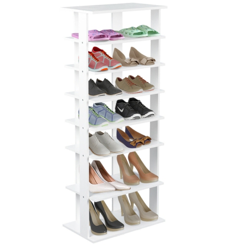 GYMAX  Patented Wooden Shoes Storage Stand 7 Tiers Big Shoe Rack Organizer Multi-Shoe Rack