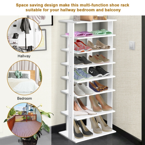 Gymax Patented Wooden Shoes Storage Stand 7 Tiers Big Shoe Rack Organizer Multi-Shoe Rack