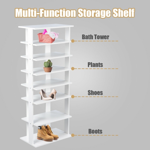 Gymax Patented Wooden Shoes Storage Stand 7 Tiers Big Shoe Rack Organizer Multi-Shoe Rack