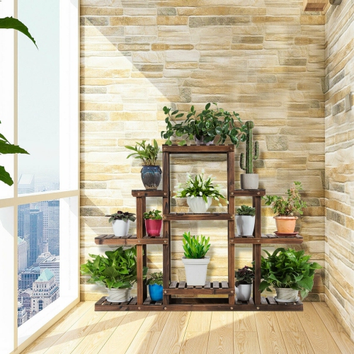 Gymax 6-Tier Flower Wood Stand Plant Display Rack Multifunctional Storage Shelf