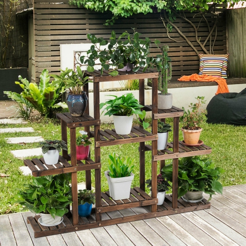 Gymax 6-Tier Flower Wood Stand Plant Display Rack Multifunctional Storage Shelf