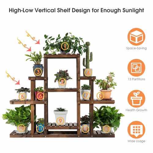 Gymax 6-Tier Flower Wood Stand Plant Display Rack Multifunctional Storage Shelf