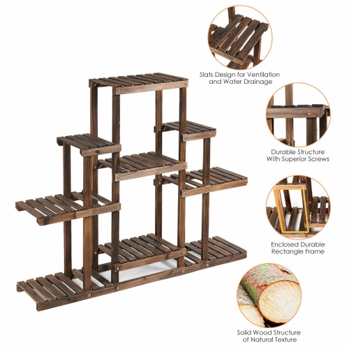 Gymax 6-Tier Flower Wood Stand Plant Display Rack Multifunctional Storage Shelf