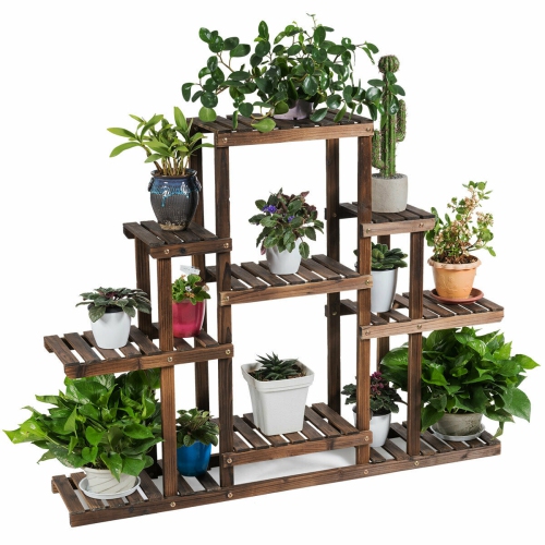 Gymax 6-Tier Flower Wood Stand Plant Display Rack Multifunctional Storage Shelf