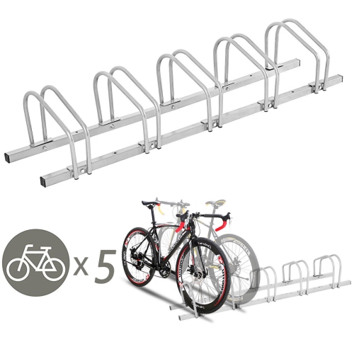 GYMAX  5 Bike Bicycle Stand Parking Garage Storage Cycling Rack In Silver