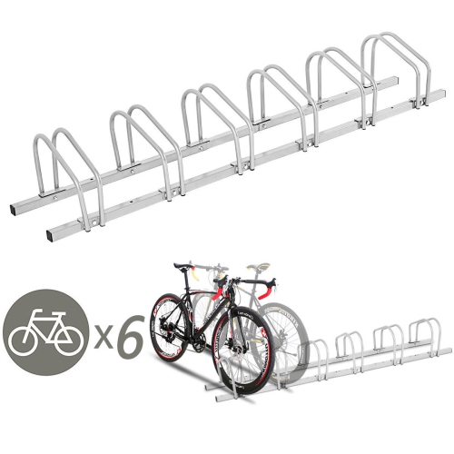 GYMAX  6 Bike Bicycle Stand Parking Garage Storage Cycling Rack In Silver