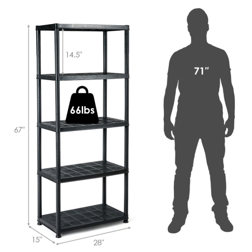 Gymax 5-Tier Storage Shelving Freestanding Heavy Duty Rack Black