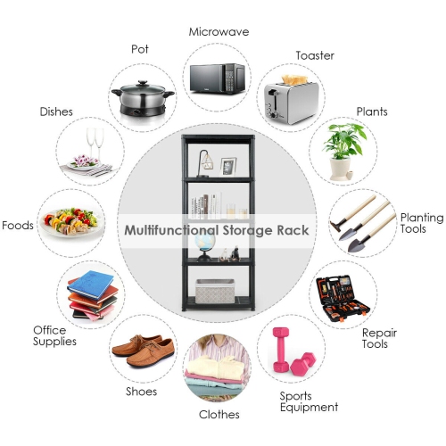 Gymax 5-Tier Storage Shelving Freestanding Heavy Duty Rack Black