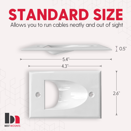 BestMounts 1-Gang Recessed Low Voltage Bulk Cable Pass Through Wall Plate – White