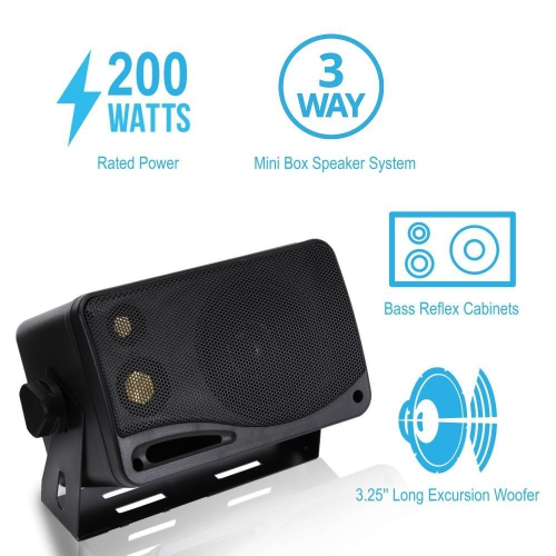 3-Way Indoor Outdoor Speaker System - 3.5 Inch 200W Pair of Mini Box Ceiling...