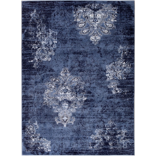 Tapis d’intérieur traditionnel en polypropylène turc Ladole, bleu marine et ivoire, 2 x 3