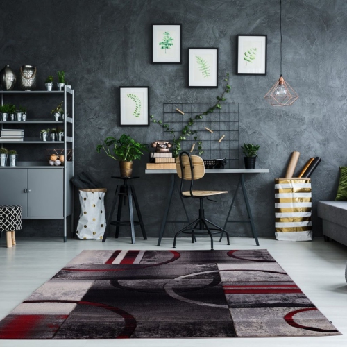 Ladole Rugs Adonis Geometric European Soft Area Rug Carpet in Black Grey Red, 8x11