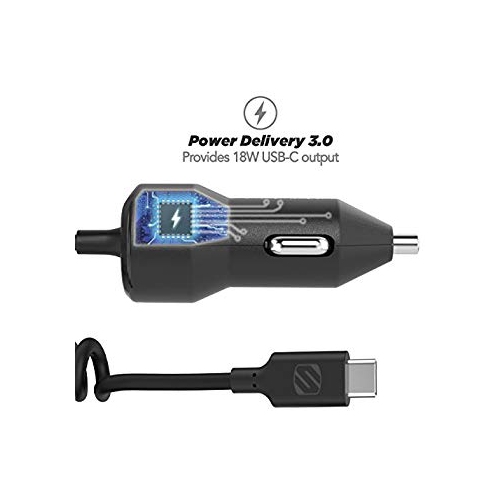 SCOSCHE CPDC83 Powervolt 18W Certified USB Fast Car Charger Power Delivery 3.0 with 3-Foot Attached Cable for Standard USB-...